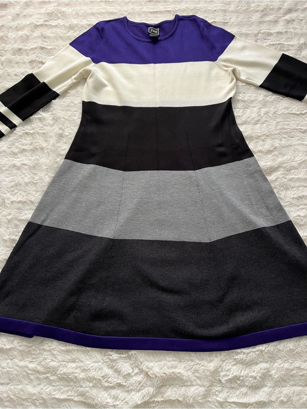 Jessica Howard Printed Colorblock Knit Dress in Purple, White & Gray (Size L) - Picture 3 of 8